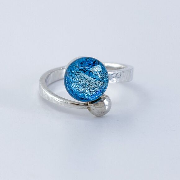 Vintage Sterling Silver 925 Blue Dichroic Glass Ring Size 8 - Picture 2 of 9